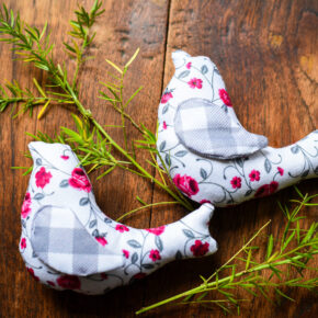 Small handmade bird soft toy with squeaky sound inside