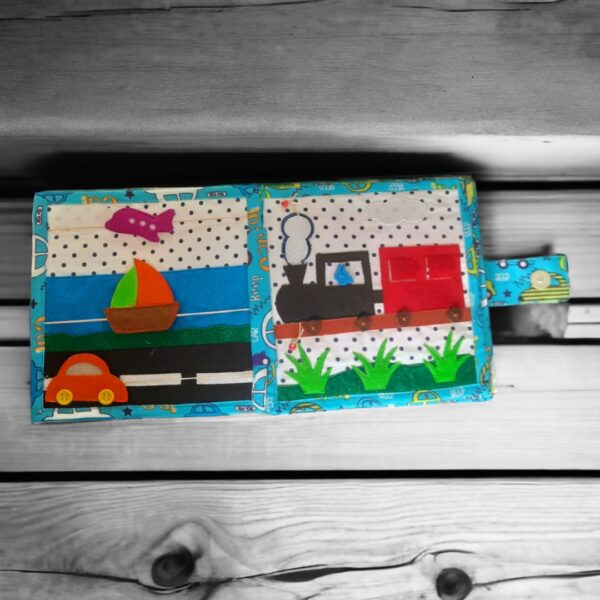 Interactive modes of transport quiet book.its handmade, washable and educational activity book.
