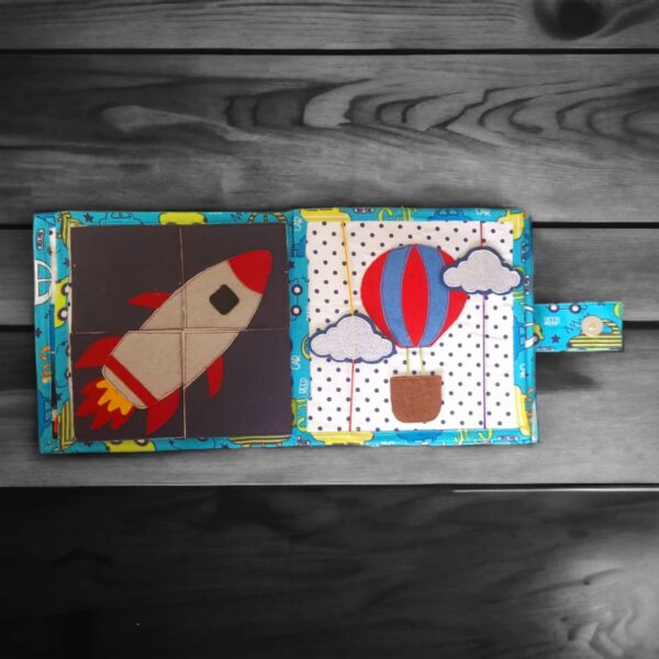 Interactive modes of transport quiet book.its handmade, washable and educational activity book.