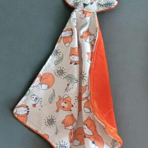 Fox security blanket for babies in orange and white print